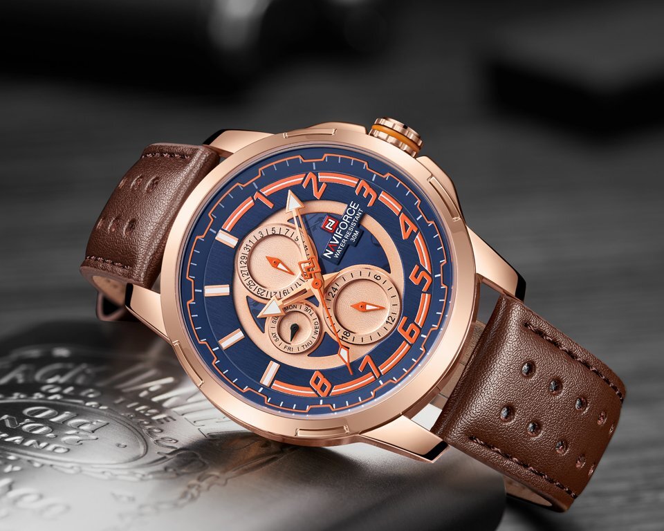 VYRIŠKAS LAIKRODIS NAVIFORCE NF9142 (zn087d) rose gold + BOX TAY12340 kaina ir informacija | Vyriški laikrodžiai | pigu.lt