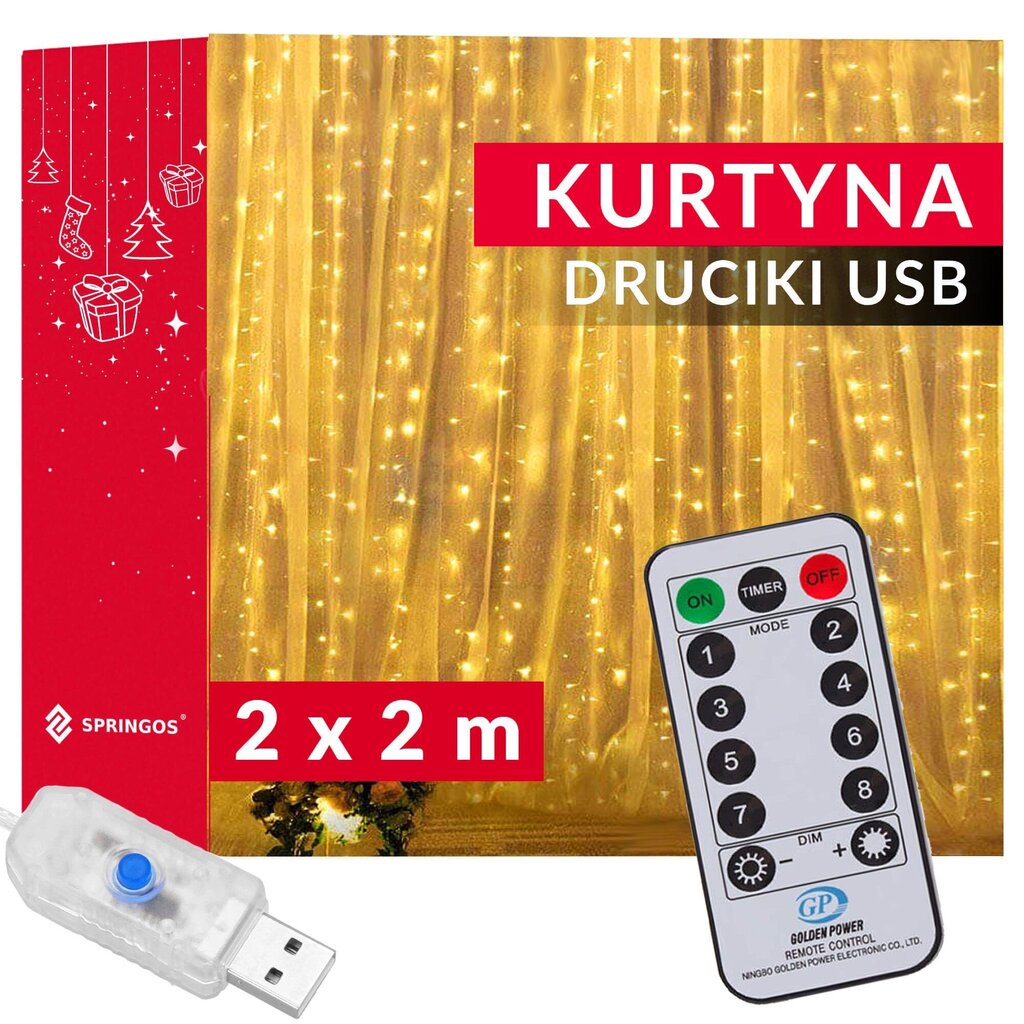 LED Girlianda 2x2 m, 200 LED kaina ir informacija | Girliandos | pigu.lt