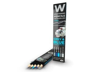 AK Interactive - Weathering Pencils GREY & BLUE Shading & Effects Set (набор карандашей), AK10043 цена и информация | Принадлежности для рисования, лепки | pigu.lt