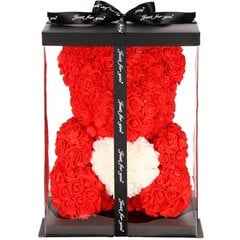 Spingos meškiukas iš rožių su dėžute, 36x26x26 cm цена и информация | Другие оригинальные подарки | pigu.lt