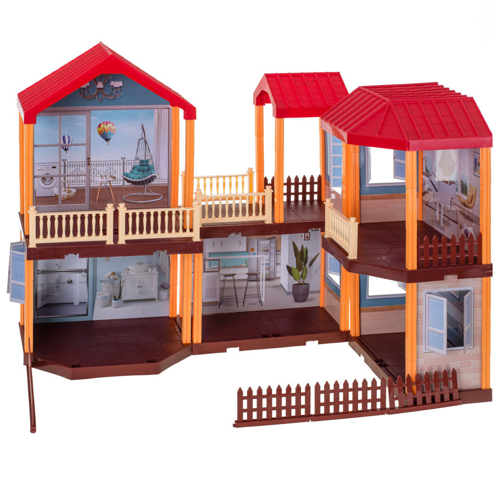 Lėlių vila su stogo apšvietimu, baldais ir lėlėmis kaina ir informacija | Žaislai mergaitėms | pigu.lt