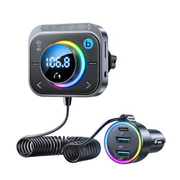 FM transmitter for Joyroom JR-CL18, 2x USB + USB-C, 30W (silver) kaina ir informacija | FM moduliatoriai | pigu.lt