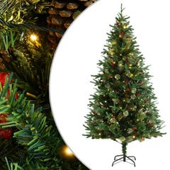 Kalėdų eglutė su LED/kankorėžiais, žalia, 195cm, PVC ir PE kaina ir informacija | Eglutės, vainikai, stovai | pigu.lt