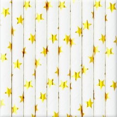 Popieriniai šiaudeliai su auksinėmis žvaigždutėmis, balta sp., 10vnt. kaina ir informacija | Vienkartiniai indai šventėms | pigu.lt