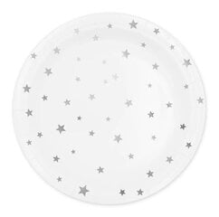 Popierinės lėkštės su žvaigždutėmis, baltos sp., 16cm, 6vnt. kaina ir informacija | Vienkartiniai indai šventėms | pigu.lt