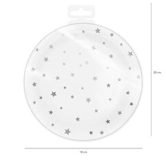 Popierinės lėkštės su žvaigždutėmis, baltos sp., 16cm, 6vnt. цена и информация | Праздничная одноразовая посуда | pigu.lt