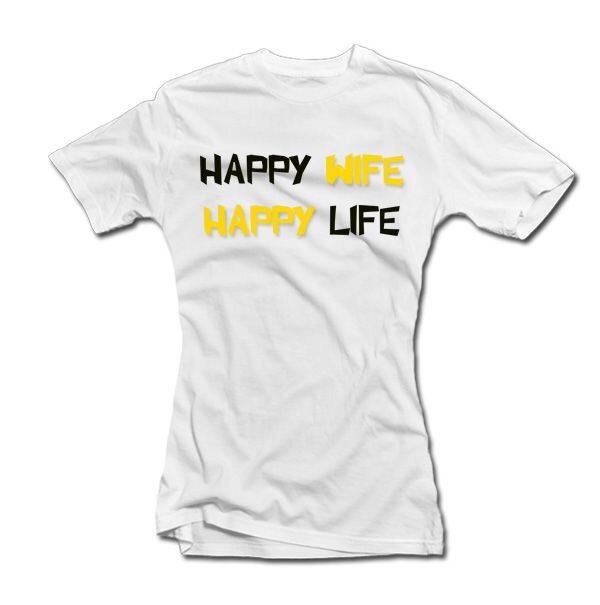 Moteriški marškinėliai "Happy wife" kaina ir informacija | Originalūs marškinėliai | pigu.lt