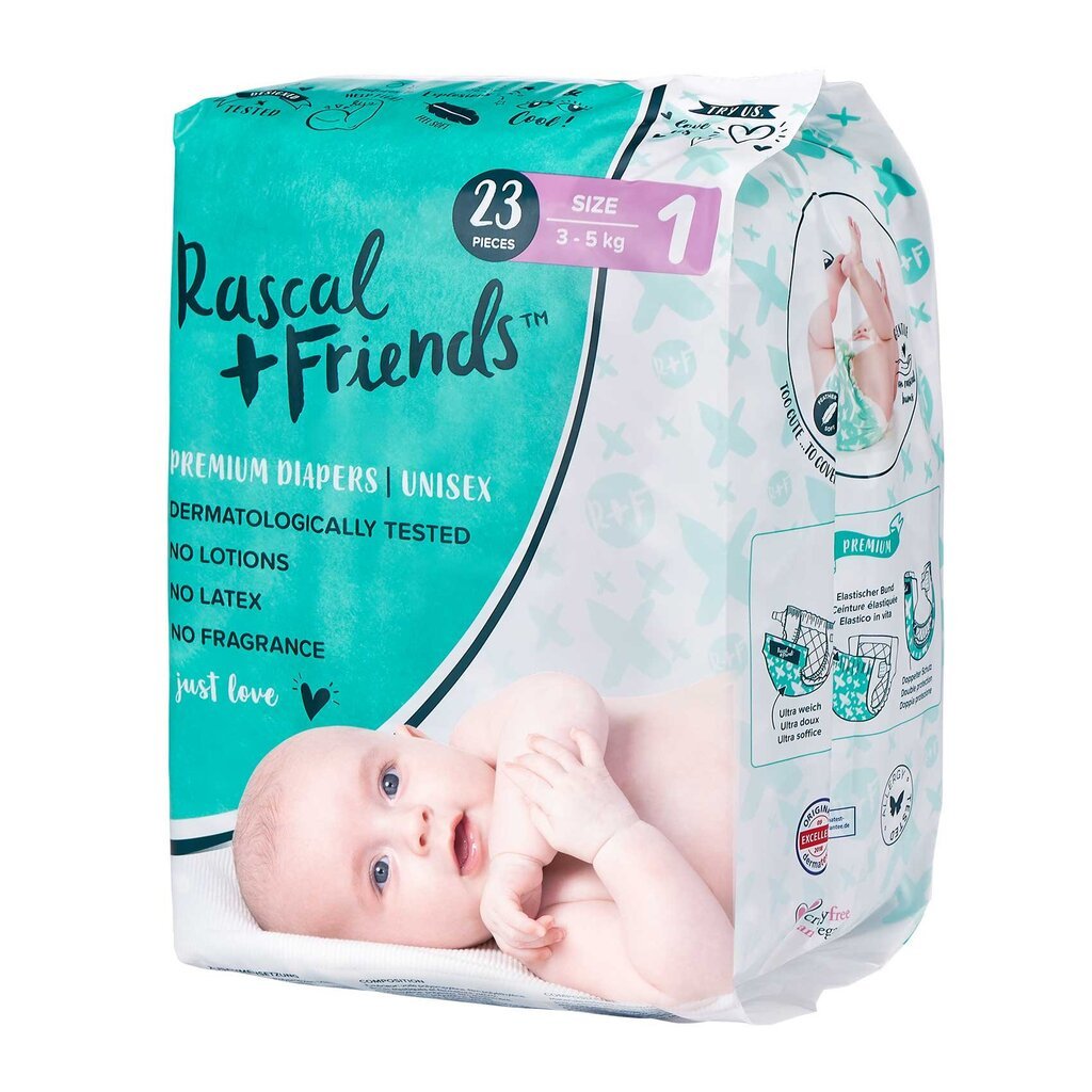 Sauskelnės Rascal and Friends 1 dydis (3-5kg), 23 vnt. kaina ir informacija | Sauskelnės | pigu.lt