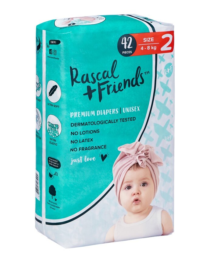 Sauskelnės Rascal and Friends 2 dydis (4-8kg), 42 vnt. цена и информация | Sauskelnės | pigu.lt