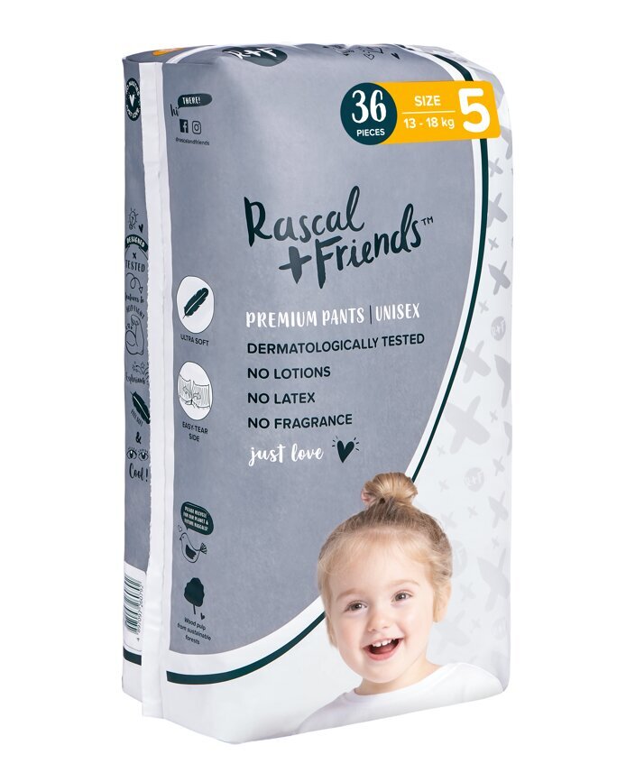 Sauskelnės-kelnaitės Rascal and Friends 5 dydis (13-18kg), 36 vnt. цена и информация | Sauskelnės | pigu.lt