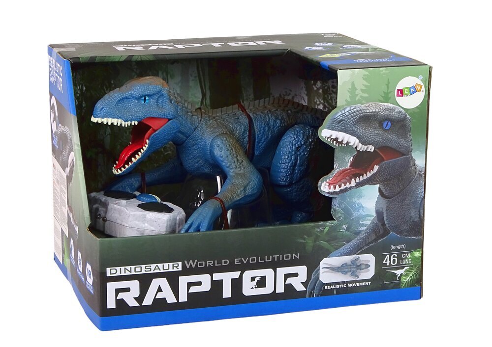 Dinozauras leidžiantis garsus ir šviesos efektus, valdomas nuotoliniu būdu, Raptor, mėlyna kaina ir informacija | Žaislai berniukams | pigu.lt