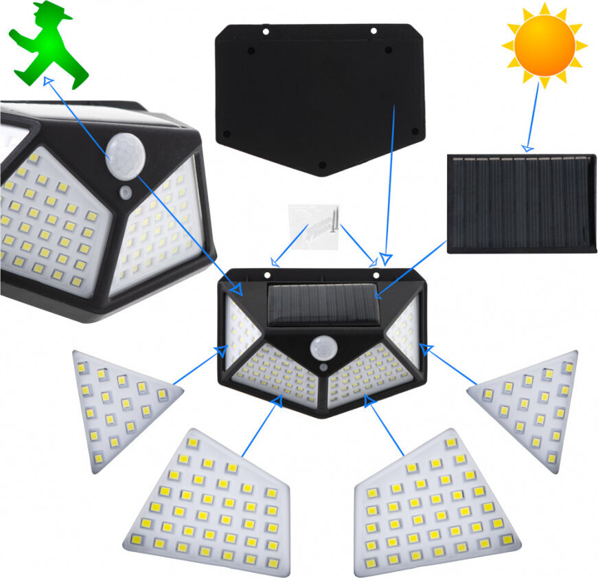 Saulės šviestuvas 100 LED, juodas kaina ir informacija | Lauko šviestuvai | pigu.lt