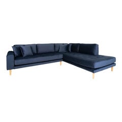 Kampinė dešininė sofa Lido su atviru galu ir keturiomis pagalvėmis, Velvetas, mėlyna цена и информация | Диваны | pigu.lt