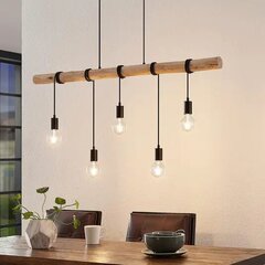 Подвесной светильник Lindby Rom с деревянными балками, 5 лампочек. цена и информация | Люстры | pigu.lt