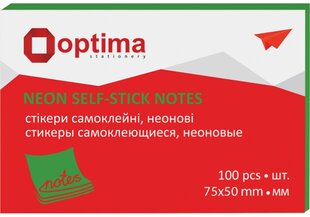 Клейкие ленты для заметок, Optima, 50х75мм, 100 листов, неоново-зелёные сп. цена и информация | Канцелярские товары | pigu.lt