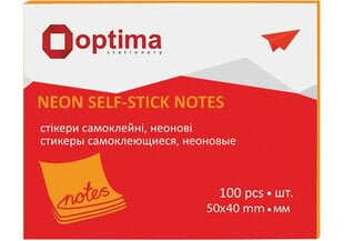 Lipnūs lapeliai užrašams, Optima, 40x50mm, 100 lapelių, neoninės oranžinės sp. kaina ir informacija | Sąsiuviniai ir popieriaus prekės | pigu.lt