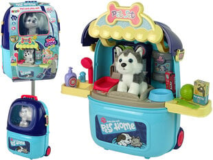 Gyvūnų grožio salonas lagaminėlyje su šuniuku, mėlynas kaina ir informacija | Žaislai mergaitėms | pigu.lt