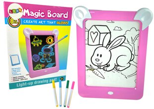 Šviečianti piešimo lenta su priedais Lean Toys Magic Board, rožinė kaina ir informacija | Lavinamieji žaislai | pigu.lt