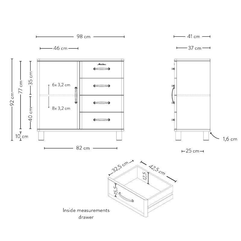 Komoda Aatrium Malibu, 98x41x92 cm, geltona kaina ir informacija | Komodos | pigu.lt