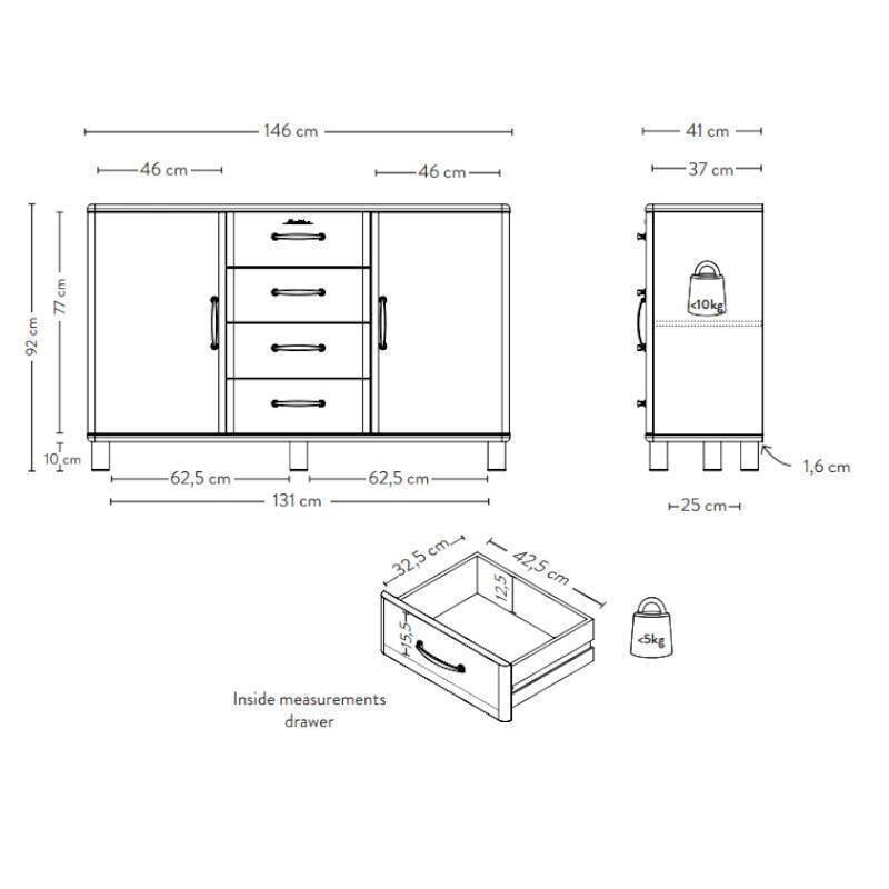 Komoda Aatrium Malibu, 146x41x92 cm, žalia kaina ir informacija | Komodos | pigu.lt