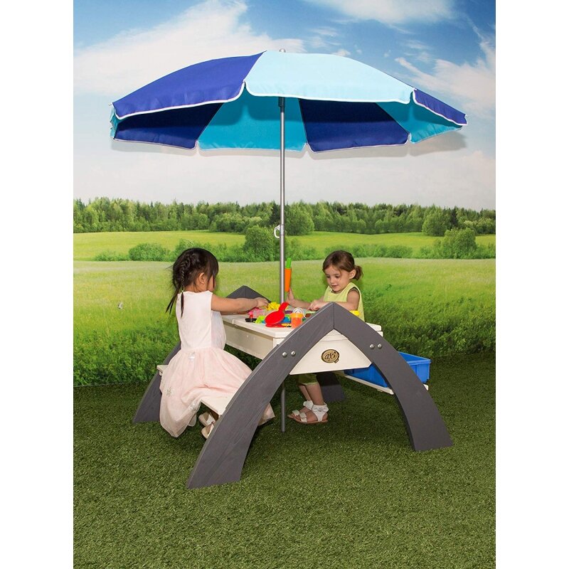 Medinis iškylos stalas su skėčiu ir vandens bei smėlio dėžėmis, Delta Axi цена и информация | Vaikų žaidimų nameliai | pigu.lt