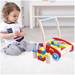 Medinis vežimėlis - stumdukas su kaladėlėmis 33 vnt. Tooky Toy kaina ir informacija | Žaislai kūdikiams | pigu.lt