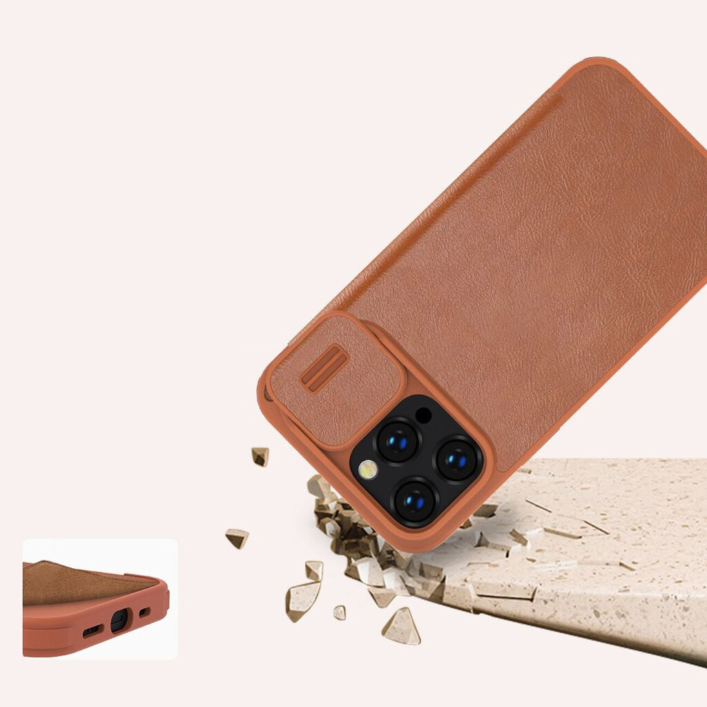 Nillkin Qin Pro Leather iPhone 14 Pro Max 6.7 2022 Brown kaina ir informacija | Telefono dėklai | pigu.lt