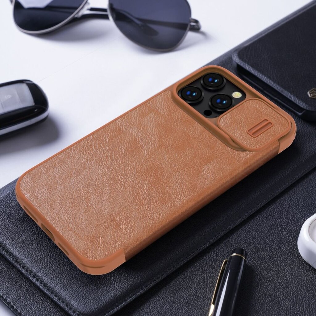 Nillkin Qin Pro Leather iPhone 14 Pro Max 6.7 2022 Brown kaina ir informacija | Telefono dėklai | pigu.lt