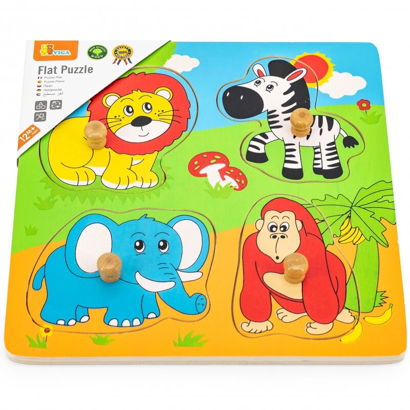 Medinės dėlionės Zoo gyvūnai Viga Toys цена и информация | Žaislai kūdikiams | pigu.lt