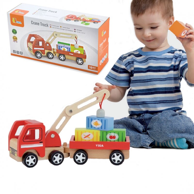 Medinis kranas su konteineriais, Viga Toys kaina ir informacija | Žaislai kūdikiams | pigu.lt