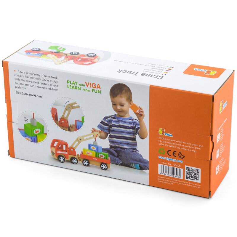 Medinis kranas su konteineriais, Viga Toys kaina ir informacija | Žaislai kūdikiams | pigu.lt