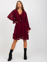 бордовое платье в стиле бохо с рюшами и вырезом с узлом och bella цена и информация | Платья | pigu.lt