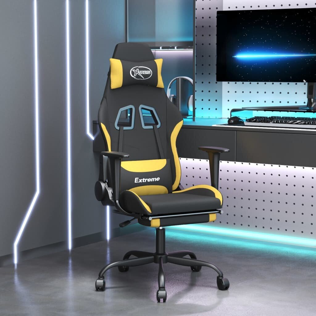 Žaidimų kėdė su pakoja, Audinys, juoda/geltona kaina ir informacija | Biuro kėdės | pigu.lt