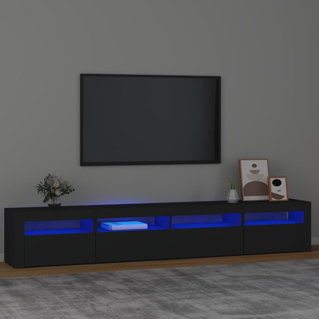 Televizoriaus spintelė su led apšvietimu, juoda, 240 x 35 x 40 cm kaina ir informacija | TV staliukai | pigu.lt