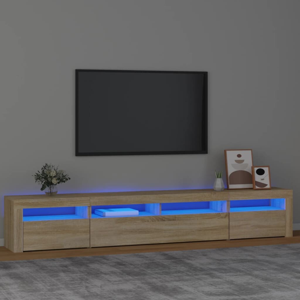 Televizoriaus spintelė su led apšvietimu, ąžuolo, 240 x 35 x 40 cm kaina ir informacija | TV staliukai | pigu.lt