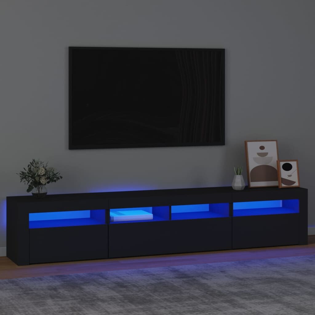 Televizoriaus spintelė su led apšvietimu, juoda, 210 x 35 x 40 cm kaina ir informacija | TV staliukai | pigu.lt