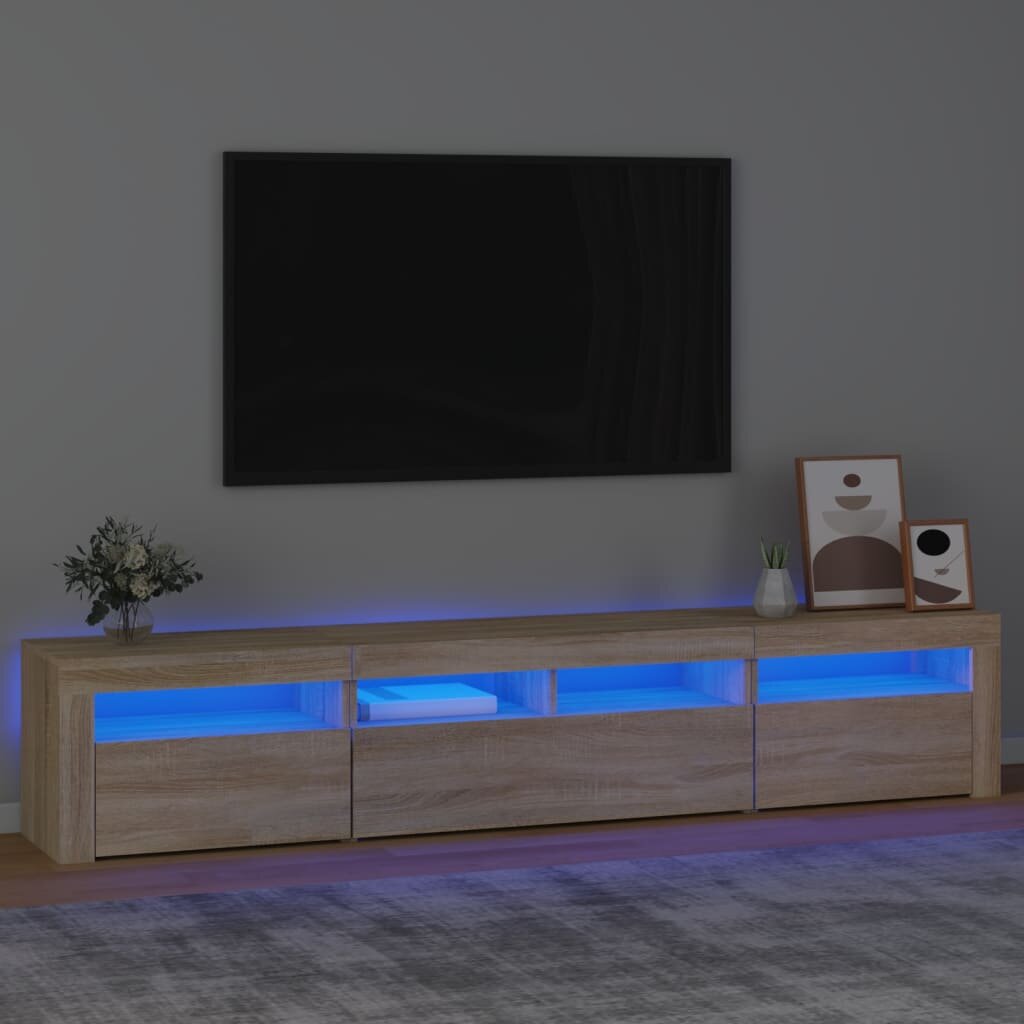 Televizoriaus spintelė su led apšvietimu, ąžuolo, 210 x 35 x 40 cm kaina ir informacija | TV staliukai | pigu.lt