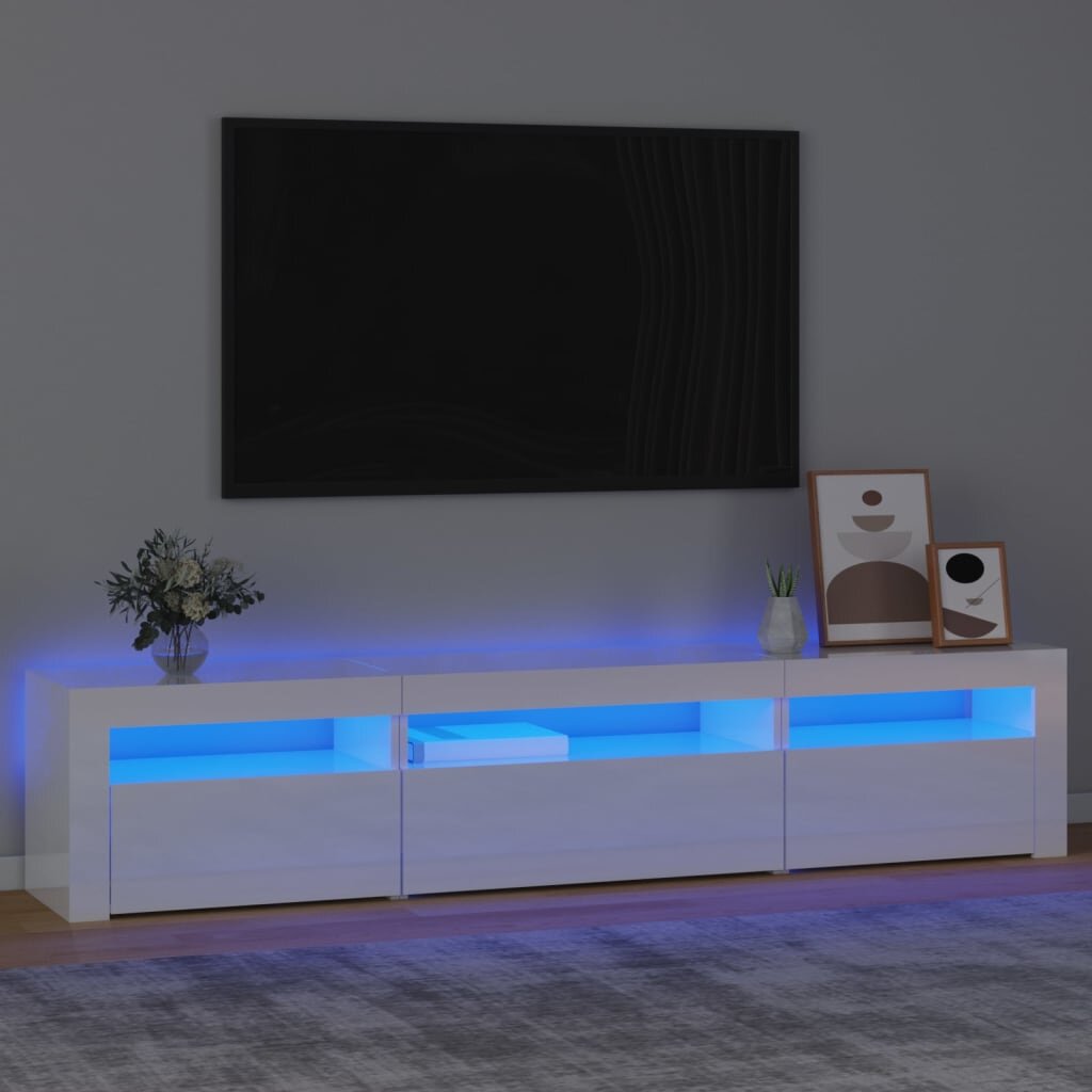 Tv spintelė su led apšvietimu, balta, 195 x 35 x 40 cm, blizgi kaina ir informacija | TV staliukai | pigu.lt