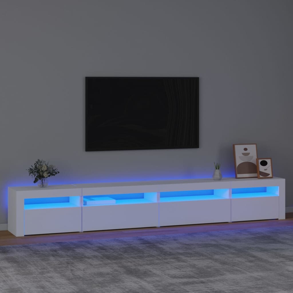 Televizoriaus spintelė su led apšvietimu, balta, 270 x 35 x 40 cm kaina ir informacija | TV staliukai | pigu.lt