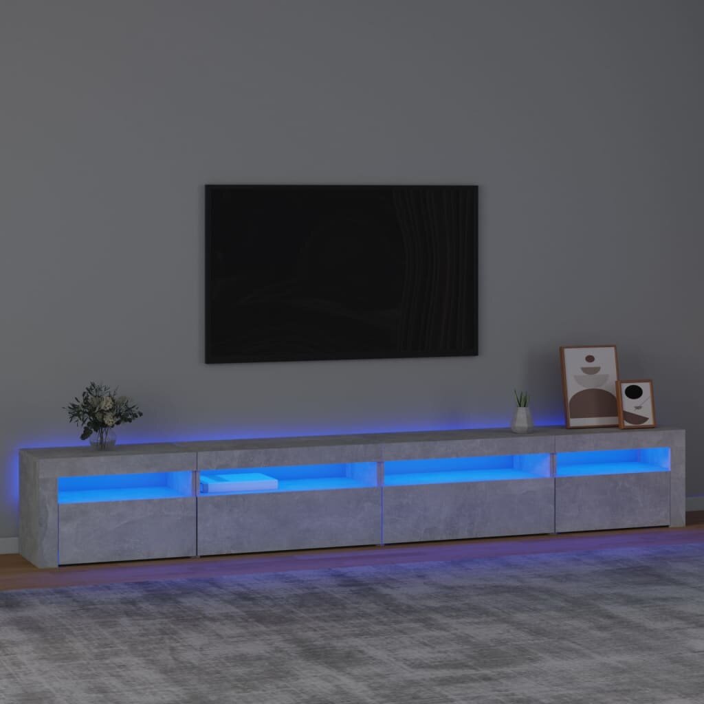 Tv spintelė su led apšvietimu, betono pilka, 270 x 35 x 40 cm kaina ir informacija | TV staliukai | pigu.lt