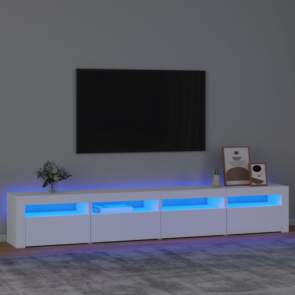 Televizoriaus spintelė su led apšvietimu, balta, 240 x 35 x 40 cm kaina ir informacija | TV staliukai | pigu.lt