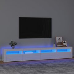 Tv spintelė su led apšvietimu, balta, 240 x 35 x 40 cm, blizgi цена и информация | Тумбы под телевизор | pigu.lt