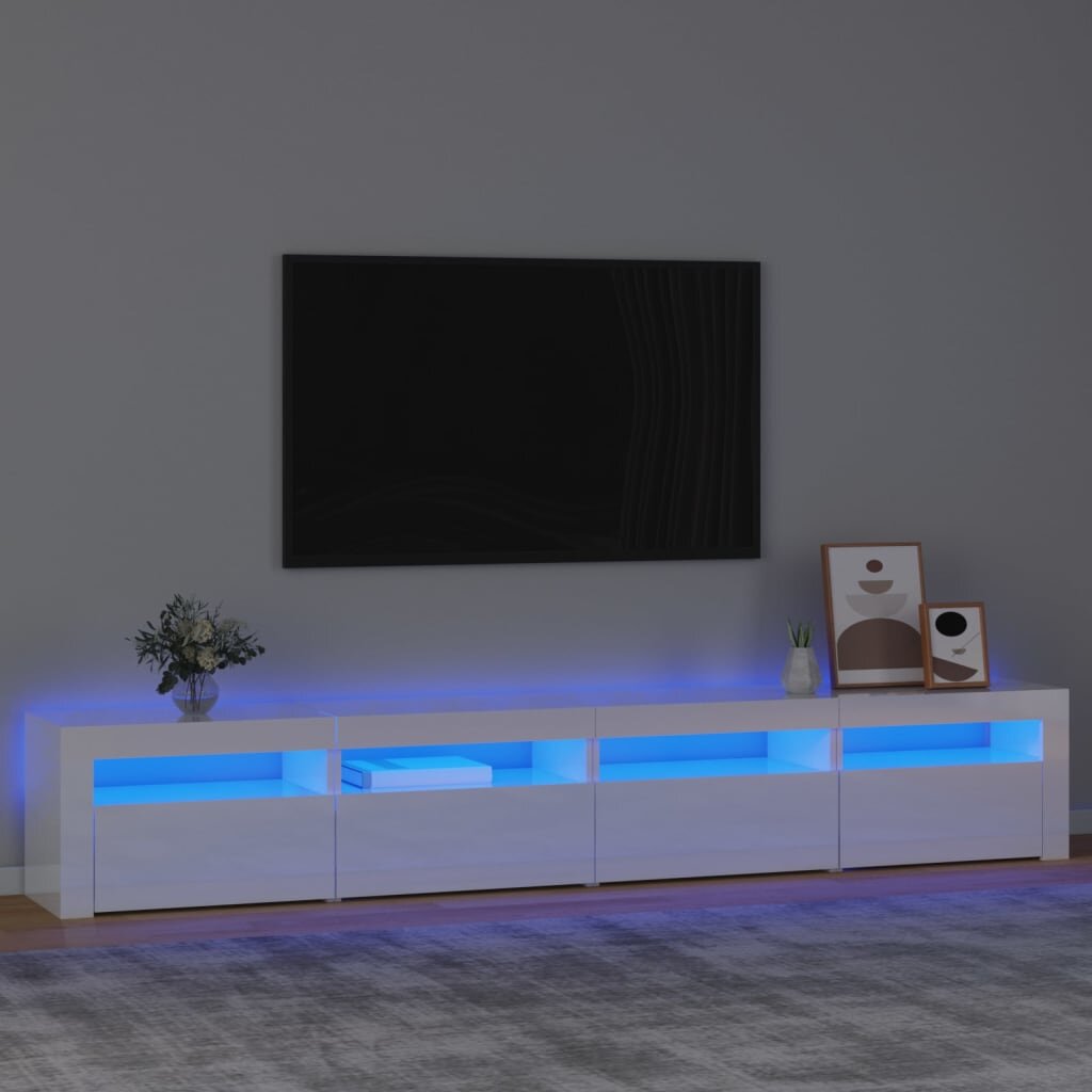 Tv spintelė su led apšvietimu, balta, 240 x 35 x 40 cm, blizgi kaina ir informacija | TV staliukai | pigu.lt