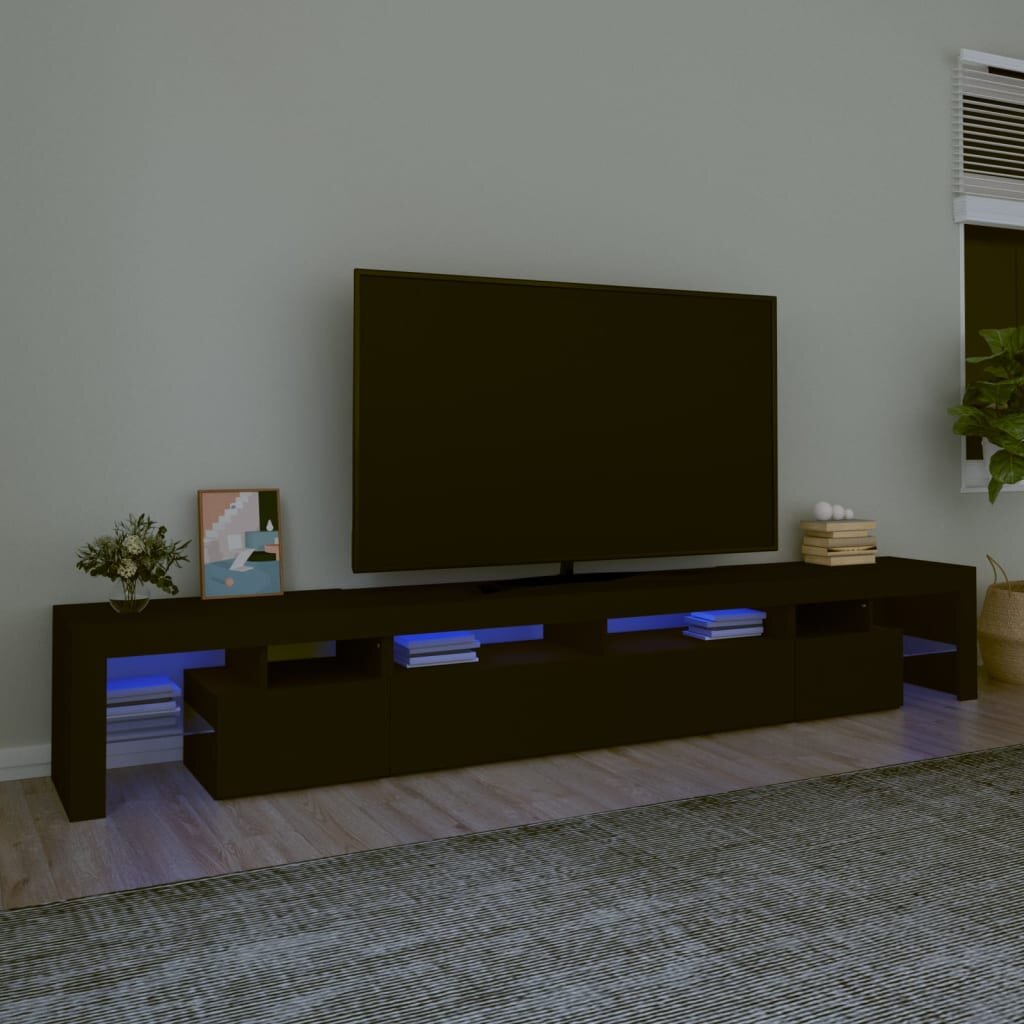 Televizoriaus spintelė su led apšvietimu, juoda, 260 x 36,5 x 40 cm kaina ir informacija | TV staliukai | pigu.lt