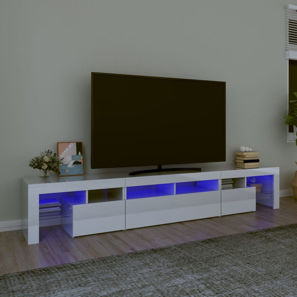 Tv spintelė su led apšvietimu, balta, 230 x 36,5 x 40 cm, blizgi kaina ir informacija | TV staliukai | pigu.lt