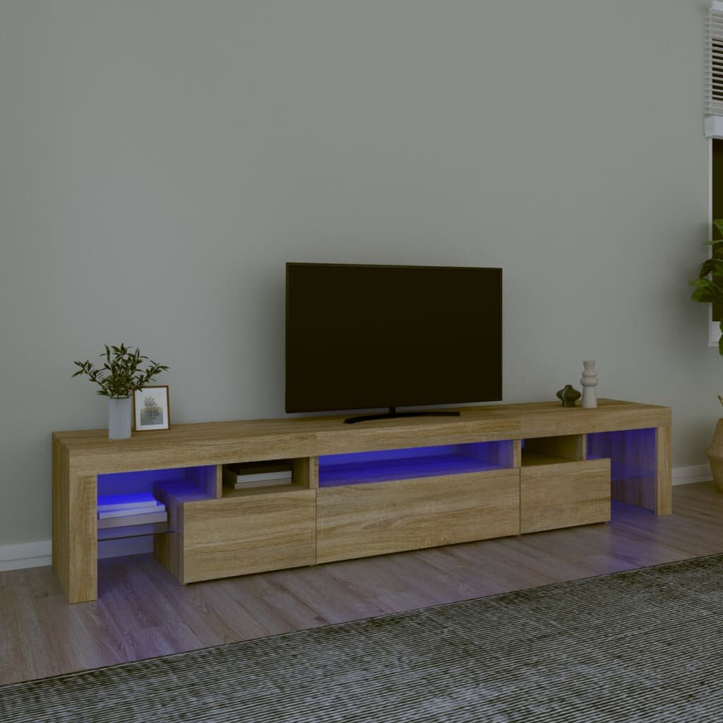 Televizoriaus spintelė su led apšvietimu, ąžuolo, 215 x 36,5 x 40 cm kaina ir informacija | TV staliukai | pigu.lt