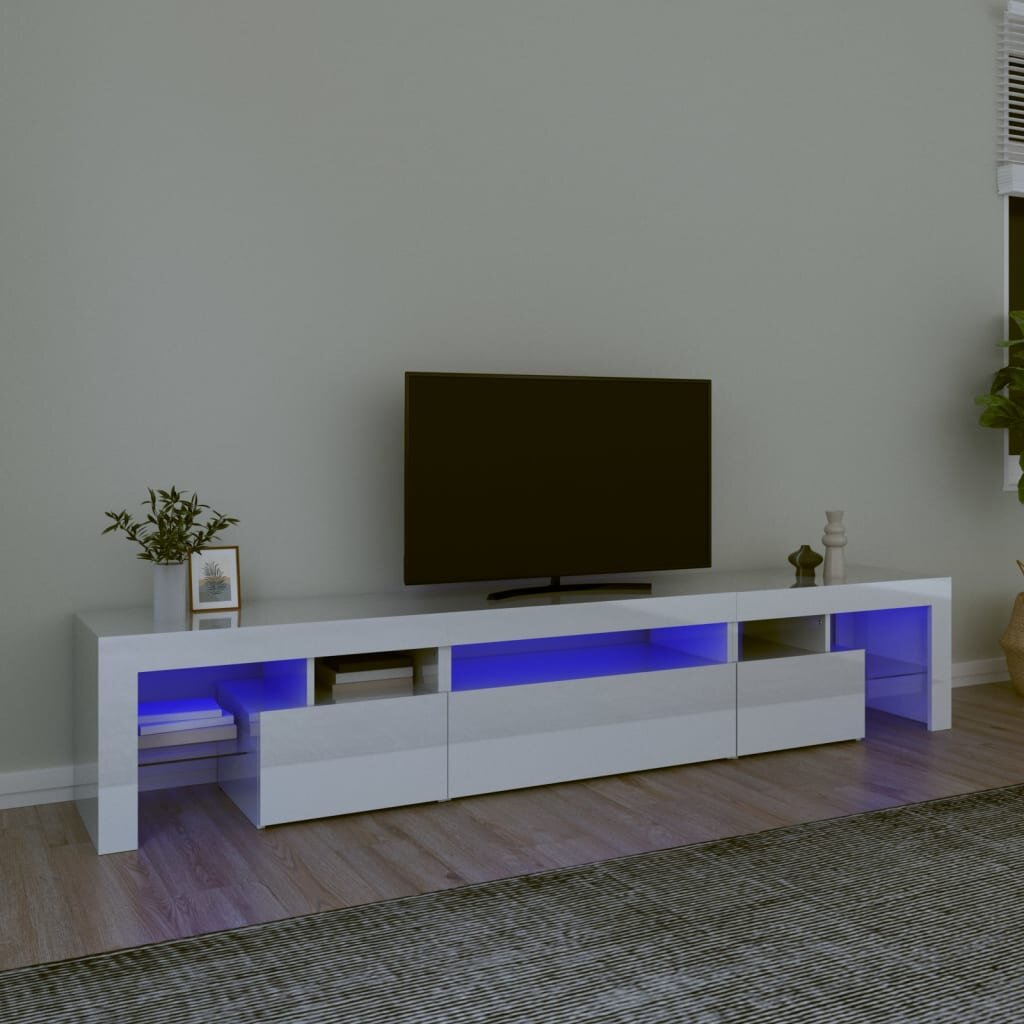 Tv spintelė su led apšvietimu, balta, 215 x 36,5 x 40 cm, blizgi цена и информация | TV staliukai | pigu.lt