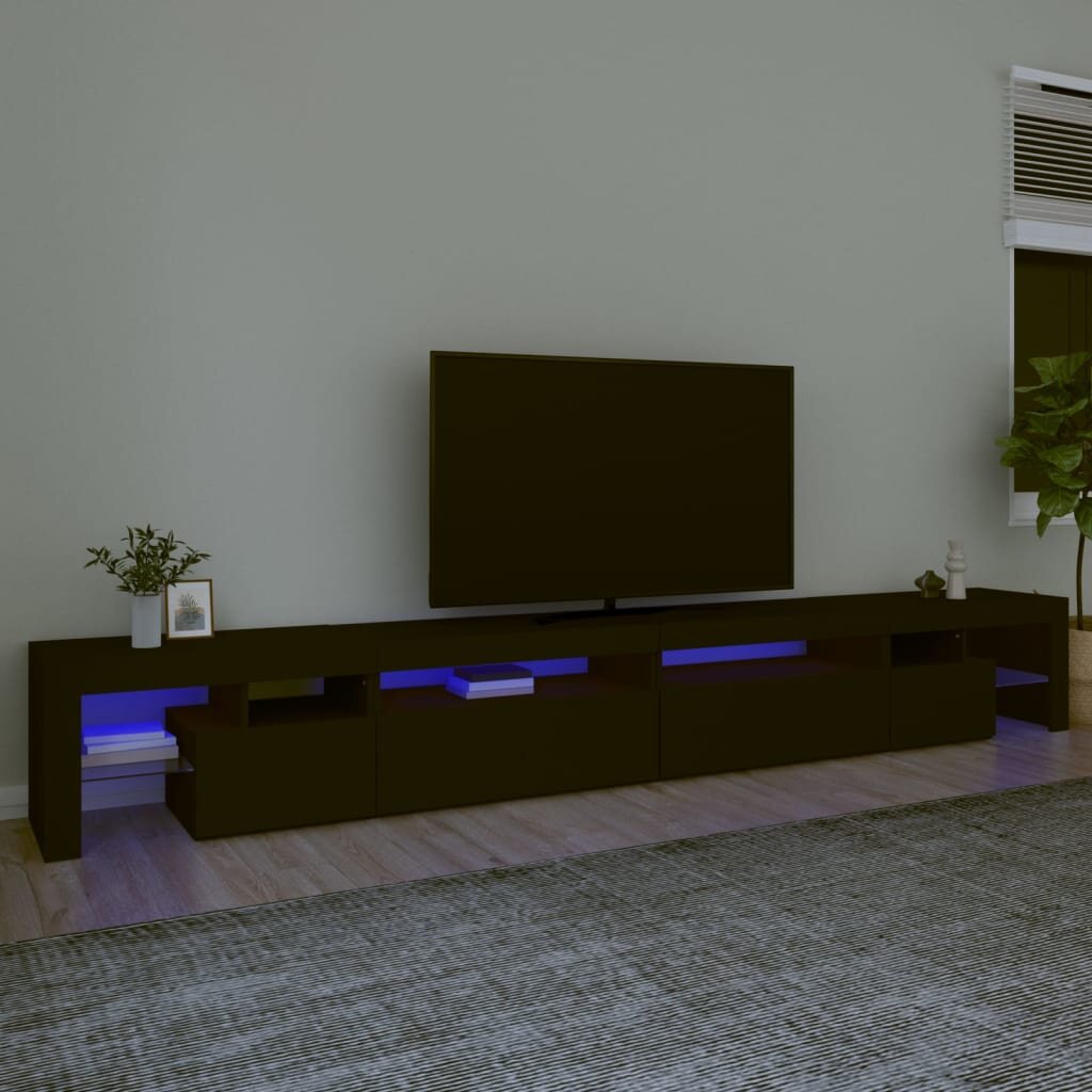 Televizoriaus spintelė su led apšvietimu, juoda, 290 x 36,5 x 40 cm kaina ir informacija | TV staliukai | pigu.lt