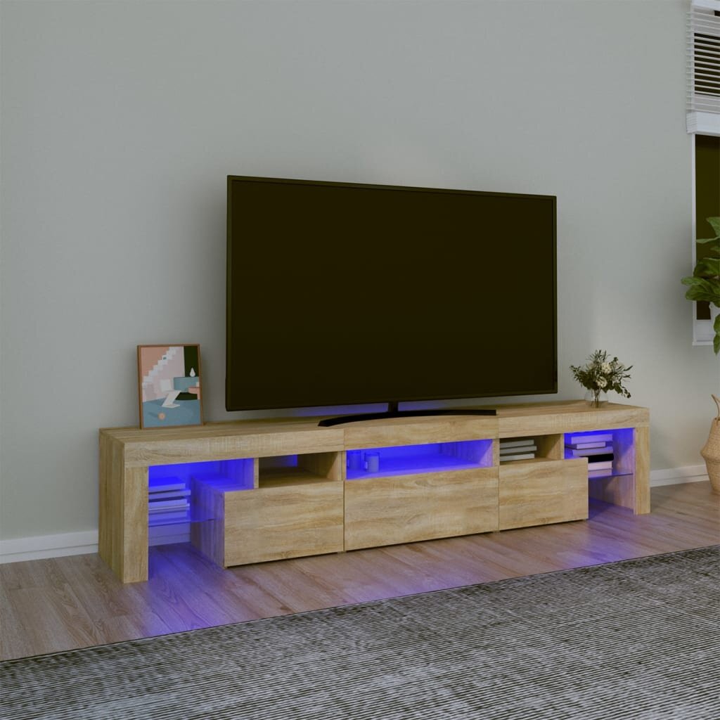 Televizoriaus spintelė su led apšvietimu, ąžuolo, 200 x 36,5 x 40 cm kaina ir informacija | TV staliukai | pigu.lt