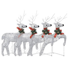 Kalėdiniai elniai, 4 vnt., sidabro spalvos, 80 LED lempučių kaina ir informacija | Kalėdinės dekoracijos | pigu.lt